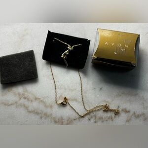 Vtg Articulated Cat Pendant Necklace Signed SP Rhinestone Eyes Avon Kitty